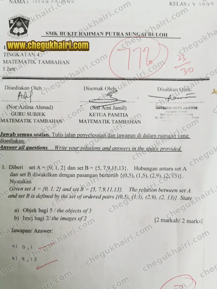 Izzah Salikha - Scored 77 for Form 4 Add Maths.