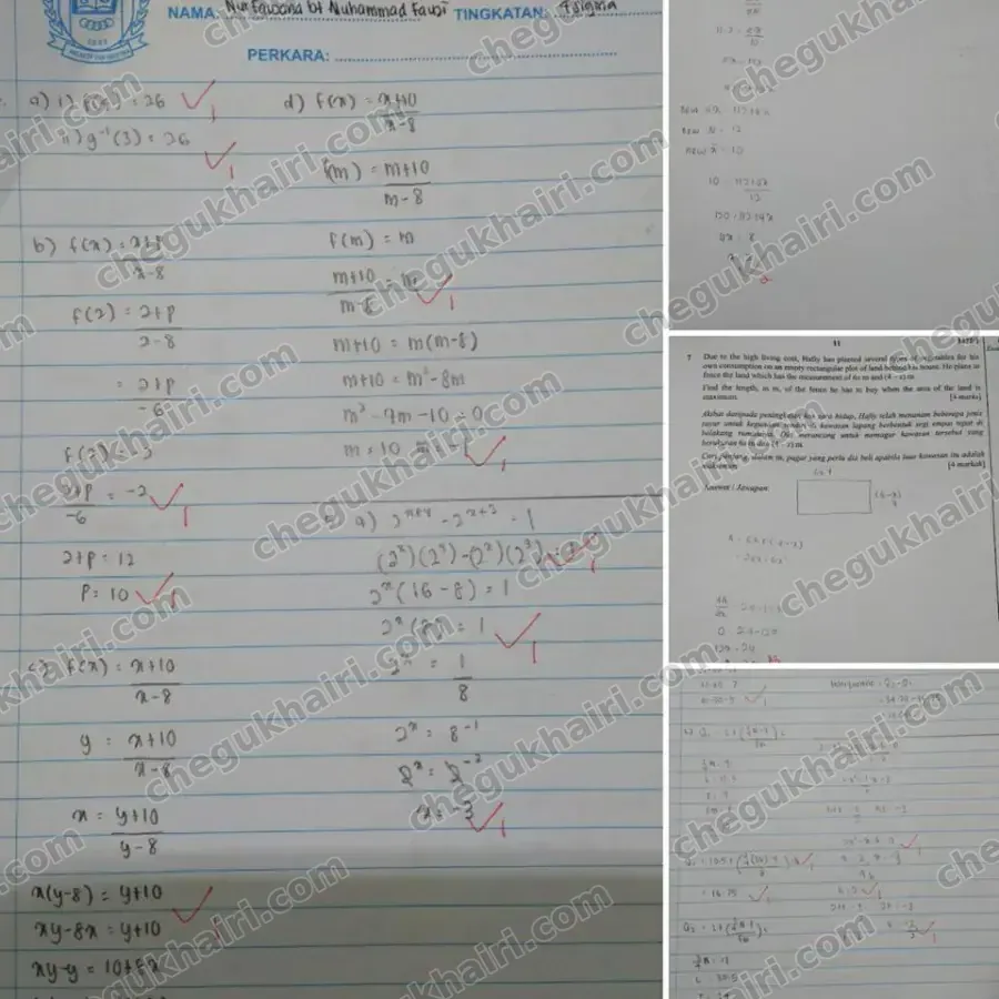 Marked working - Add Maths answer scripts, marked.