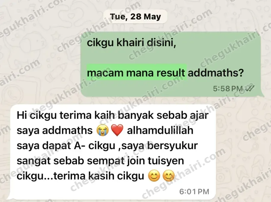 After the results - A student messaging to say they got an A- for Add Maths.